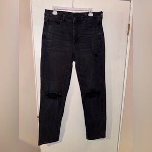 American Eagle Black Mom Jean Distressed Size 12 XLONG